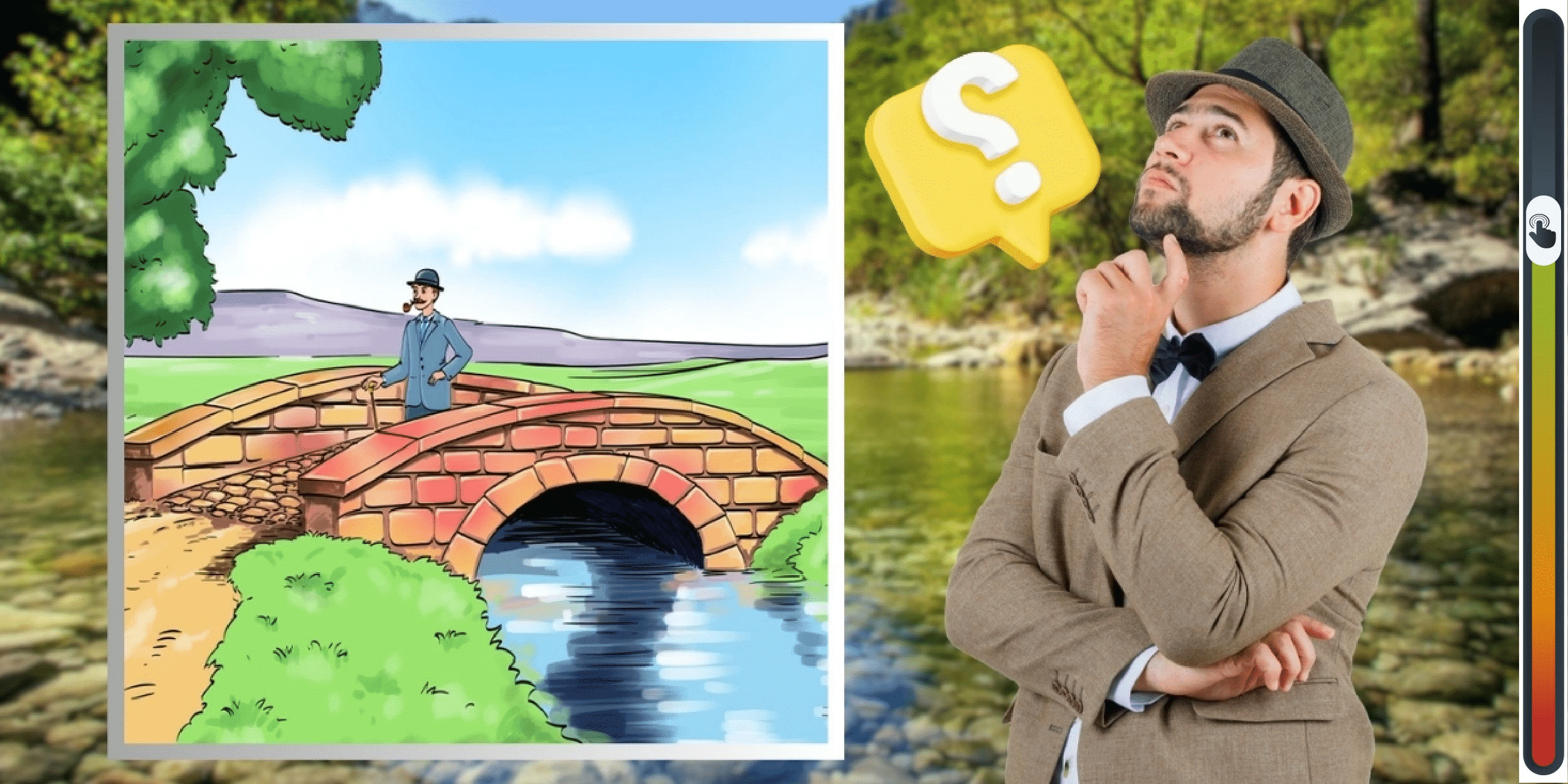 Visuele uitdaging: Vind jij binnen 10 seconden de verborgen fout in de afbeelding van een man op een brug? Doe de uitdaging!